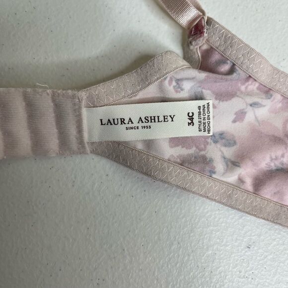 Laura Ashley Pink Floral Bra Adjustable Strap Smooth Cup Underwire Women 34C - Picture 10 of 14